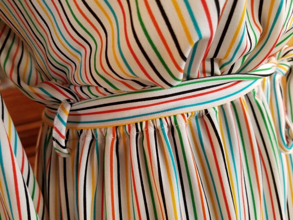 Vintage Rainbow Striped Puff Sleeve Faux Wrap Sec… - image 5