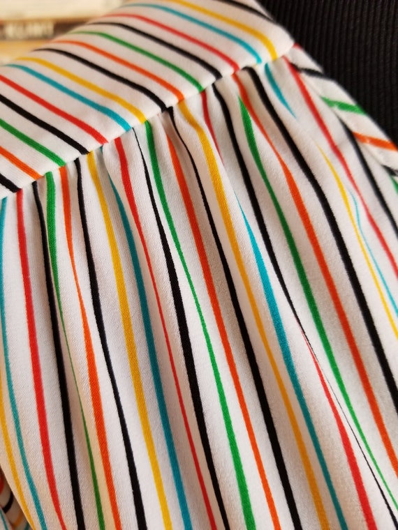Vintage Rainbow Striped Puff Sleeve Faux Wrap Sec… - image 3