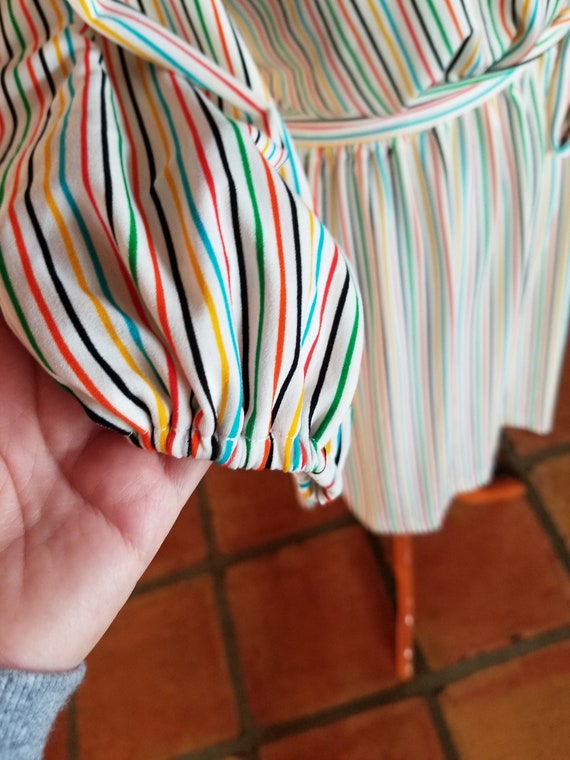 Vintage Rainbow Striped Puff Sleeve Faux Wrap Sec… - image 4