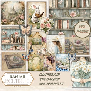 Diario basura de Garden Library, kit de diario basura botánico de 140 páginas, flores vintage, recortes de mariposas, efímeras imprimibles, diario de arte