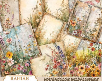 Akvarell vildblommor skräpjournalkit: Utskrivbara blomsidor (PDF-nedladdning)