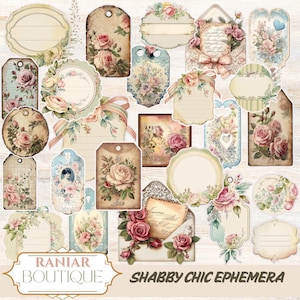 Kit de diario basura Shabby Chic, folio de efímeras, efímeras shabby chic, etiquetas digitales de efímeras para diarios basura, clipart de sobres