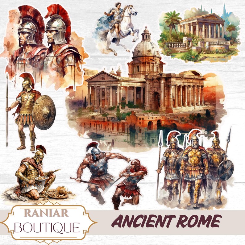 Ancient Rome Clipart Bundle: Vintage Roman Illustrations (PNG Digital ...