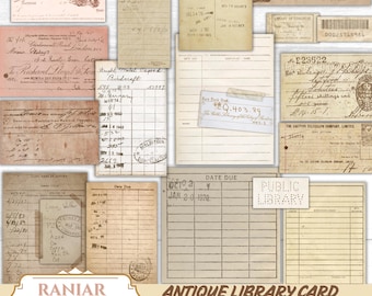 Druckbare antike Bibliothekskarte & Vintage Quittung Ephemera: Junk Journal Kit (PDF-Download)