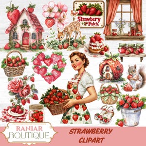 Aquarell Erdbeere Clipart, Erdbeere Junk Journal, Erdbeer Traum Folio, Sommer Junk Journal, Erdbeeren Junk Journal, Garten Journal