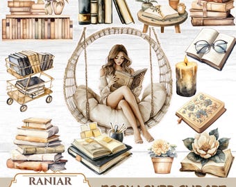 Watercolor Book Clipart Bundle: Cozy Reading Illustrations (Digital Download)