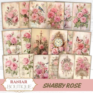 Pink Roses Junk Journal, shabby chic junkjournaal, pastelroze rozen junkjournal, Victoriaans dagboek, Floral Ephemera Pack Vintage Journal Kit