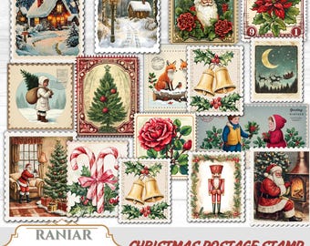 Vintage Weihnachtsbriefmarke Ephemera: Junk Journal Kit (PDF Download