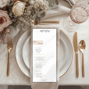 Minimalist Wedding Menu Template: Editable Dinner Menu, 4x8&quot; (Digital Download)