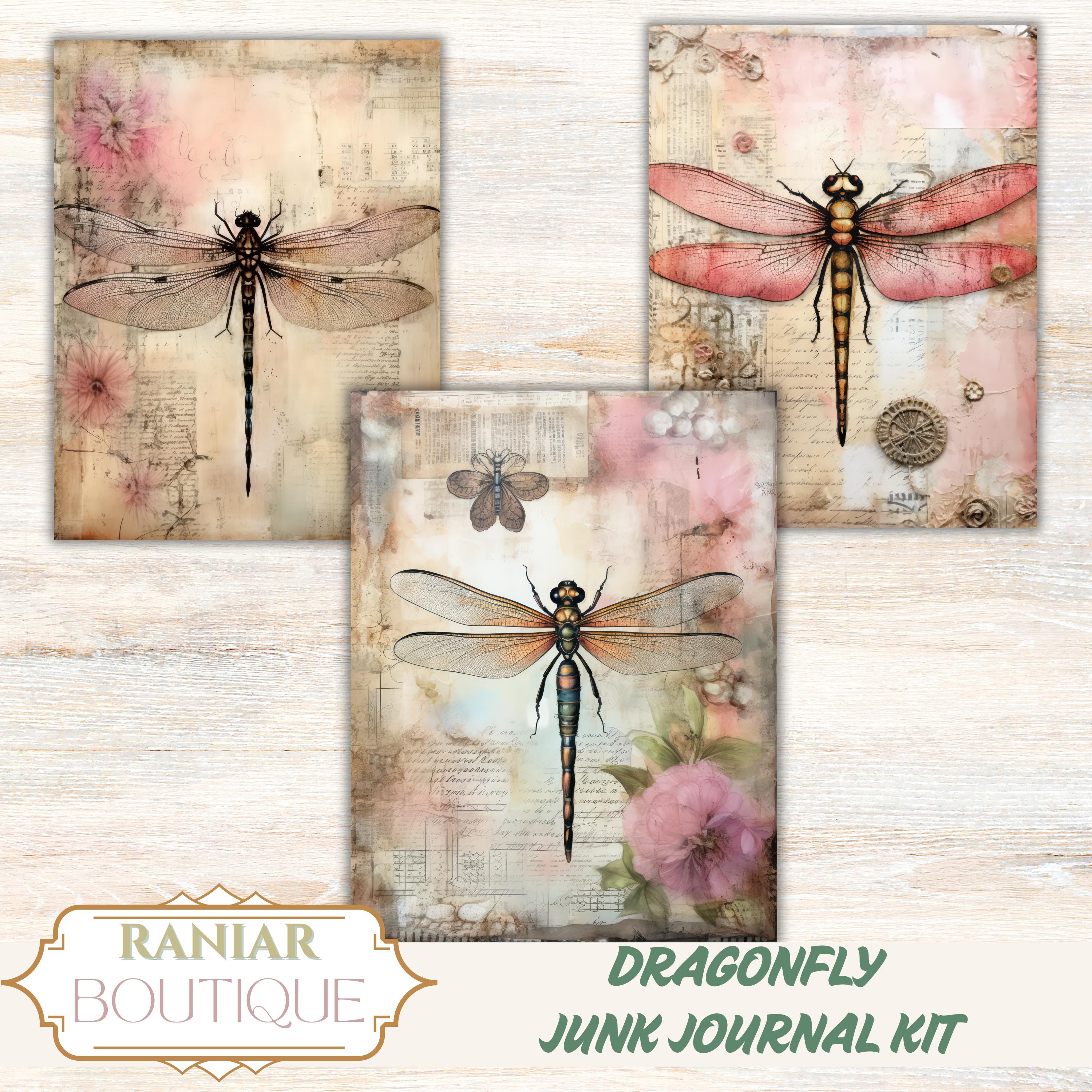 Dragonfly Junk Journal Kit: Shabby Chic Ephemera (PDF Download - Etsy