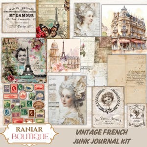 Kit de diario vintage francés / Efímeras parisinas elegantes, papel antiguo y materiales de scrapbooking shabby chic para manualidades