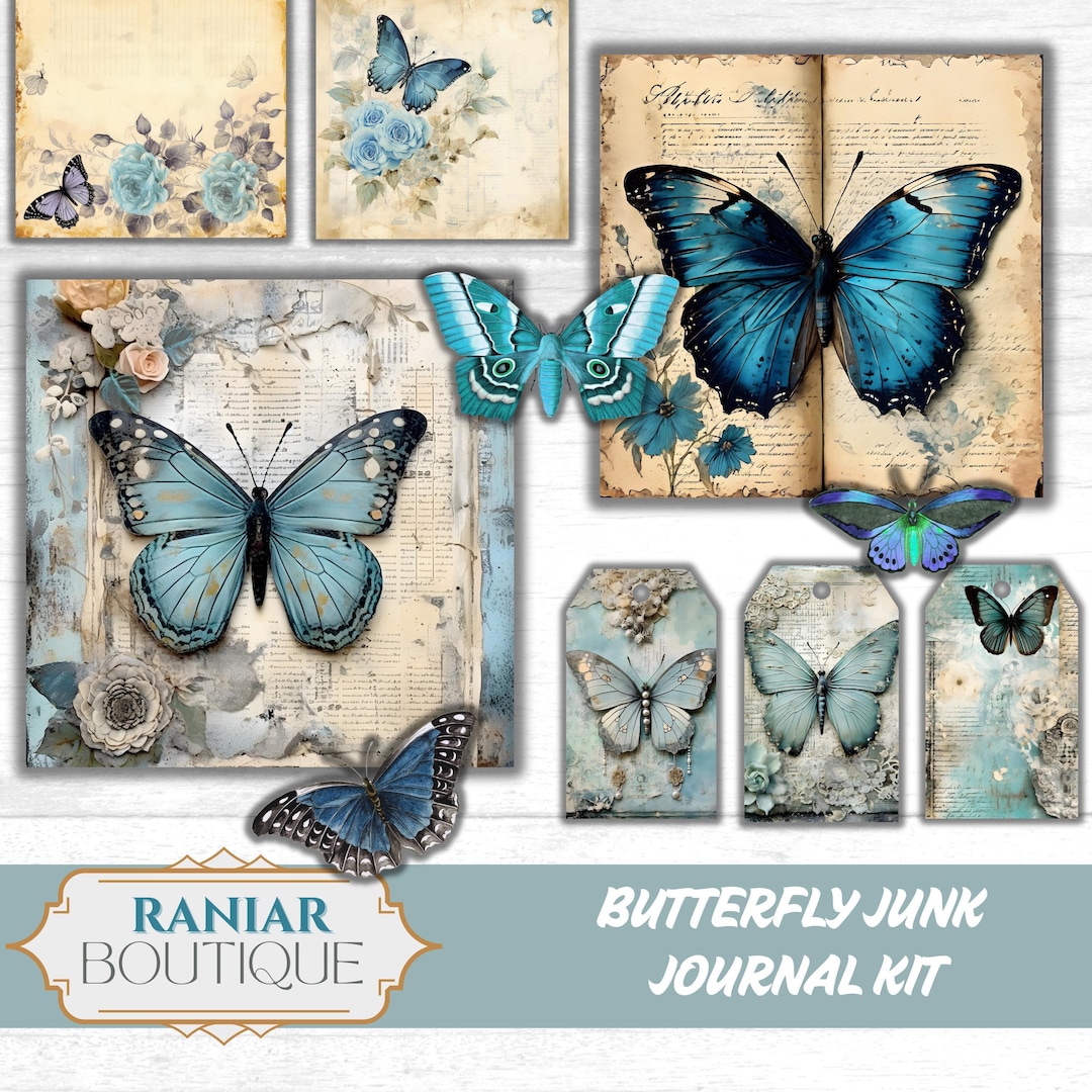 Blue Butterfly Junk Journal Kit: 50 Printable Pages (digital Download ...