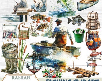 Angeln Aquarell Clipart Bundle: Rustikale Junk Journal Grafiken (173 PNG Dateien) (Digitaler Download