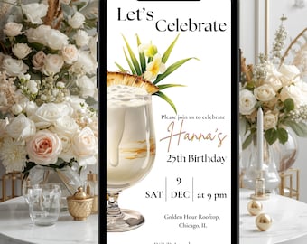 White Cocktail Birthday Invitation – Editable Digital Party Evite