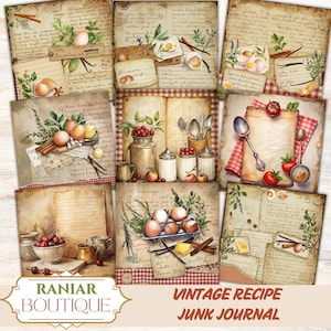 Rezept Junk Journal, Handgeschriebenes Rezept Journal, Küche Junk Journal, altes Kochbuch Digital Papier, Omas Rezepte Journal Seiten