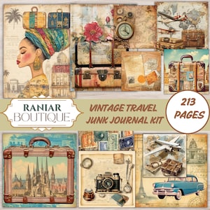 Diario di viaggio vintage, diario del viaggiatore, kit di carta per scrapbooking, artigianato da viaggio stampabile, viaggio su strada, pacchetto, avventure