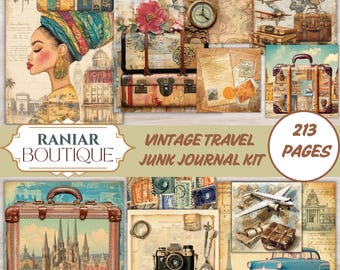 Vintage Travel Junk Journal Kit: Scrapbook Paper Ephemera (PDF)