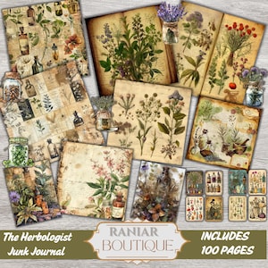 Kit imprimable Junk Journal The herboriste, pages de journal à base de plantes, kit de journal indésirable alchimie, botanique, verdure, fleurs rustiques, patiné