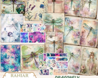 Dragonfly Junk Journal Kit: Shabby Chic Ephemera (PDF Download