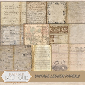 ledger pages junk journal, 15 vintage ledger pages,ledger pages printable,antique paper printable,junk journal supplies