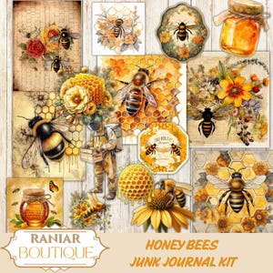 Honey Bees Junk Journal KIT、ヴィンテージビー、ワイルドハニー、デジタルコラージュシート、ジャンクジャーナルペーパー、ジャーナルエフェメラ、インスタントダウンロード