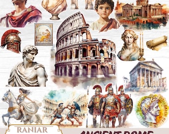 Ancient Rome Clipart Bundle: Vintage Roman Illustrations (PNG Digital Download)
