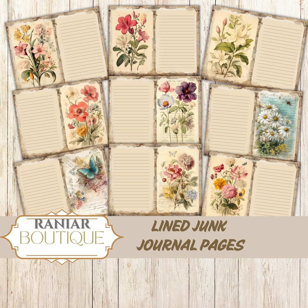 Floral Lined Junk Journal Pages: Vintage Scrapbook Paper (PDF Download ...