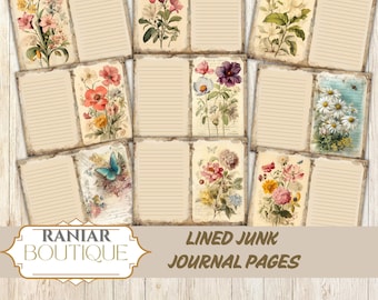 Floral Lined Junk Journal Pages: Vintage Scrapbook Paper (PDF Download A5/Letter Sizes)