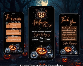 Animierte Halloween Party Einladung: Bearbeitbare Canva eInvite (Digitaler Download)