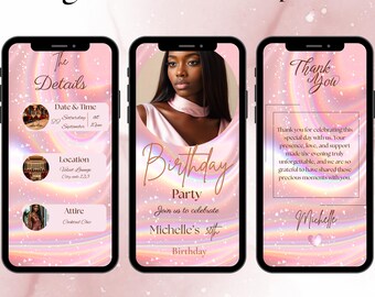 Animierte rosa Geburtstagseinladung: Luxus-Party-Evite (Canva-Vorlage)