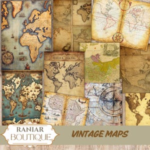 Alte Karten Junk Journal Kit, Vintage Map Ephemera für Junk Journals, alte Karten der Welt, Journal Zubehör, Ephemera Bundle, 100 Seiten