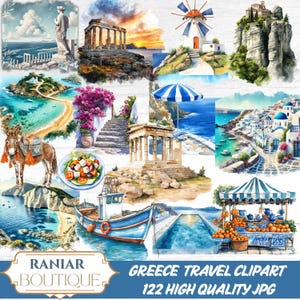 Clipart di viaggio in Grecia, 122 diari digitali di viaggio in Grecia, Santorini, Atene, Mykonos, viaggi nel Mediterraneo, creazione di biglietti, scrapbooking