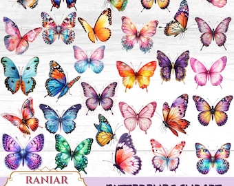 Watercolor Butterfly Clipart Bundle 144 PNG ,Digital Journal Vintage Ephemera,Butterfly Spring Clipart,Layering Butterfly FUSSY CUTS