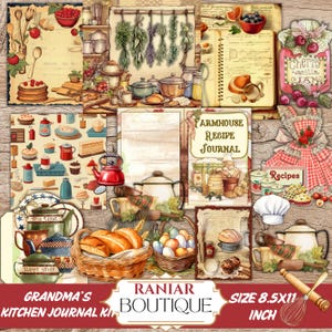 Kit per il diario di cucina della nonna, ricette vintage e liste di menu, carta da cucina retrò, diario di cucina stampabile, download digitale