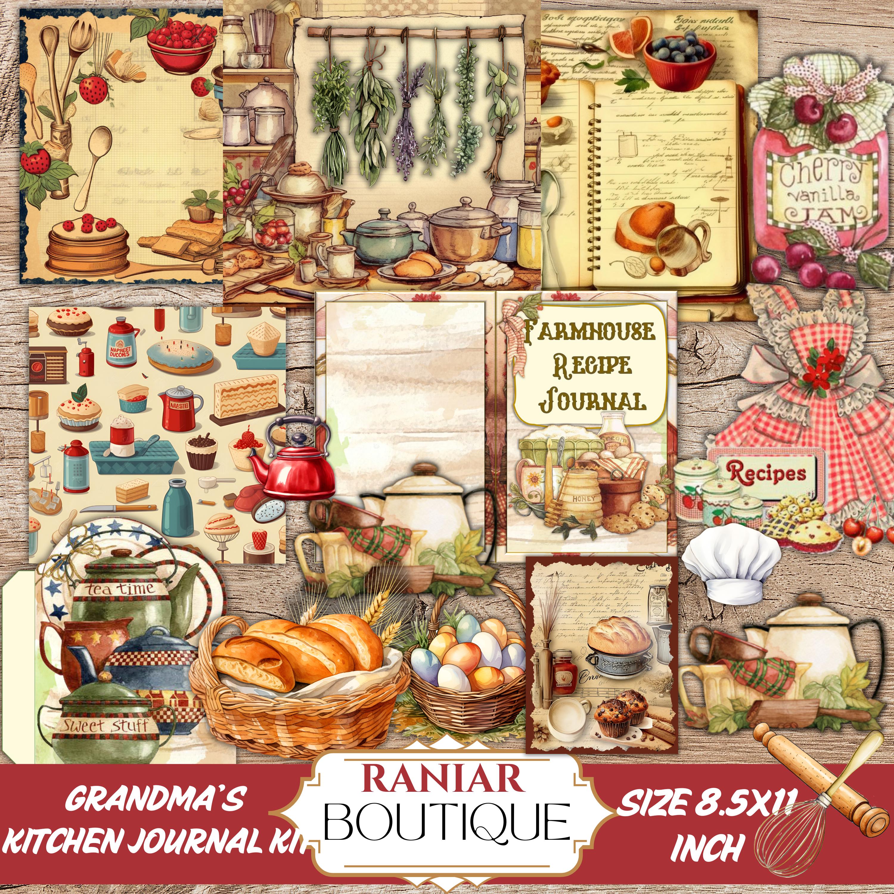 Grandma's Kitchen Junk Journal Kit: Vintage Recipe Ephemera (digital ...