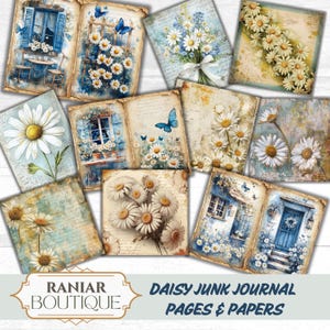 Carta per diario Daisy Junk, effimeri floreali bianchi, pagine stampabili per scrapbooking, articoli per diario, estetica botanica, Daisy Folio