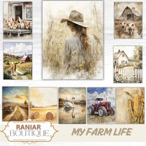 Farm Life Junk Journal Kit, countryside life paint ,rustic farm life junk journal pages, farm animal images,Watercolor Farm house 