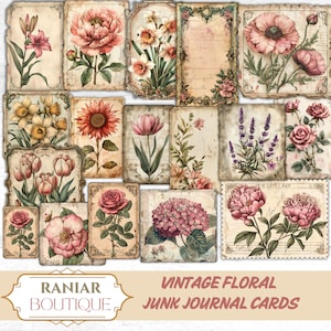 Cartões florais botânicos vintage, diário floral, peças efêmeras para colagem e scrapbooking, itens efêmeras botânicas da primavera