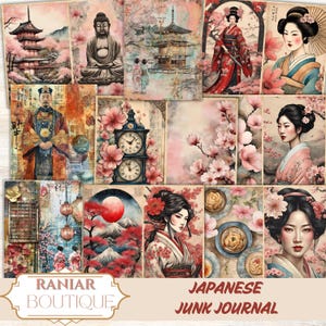 Diario giapponese con stampe di fiori di ciliegio giapponesi, stampe di sakura, kit di diario orientale con stampe di fiori di ciliegio