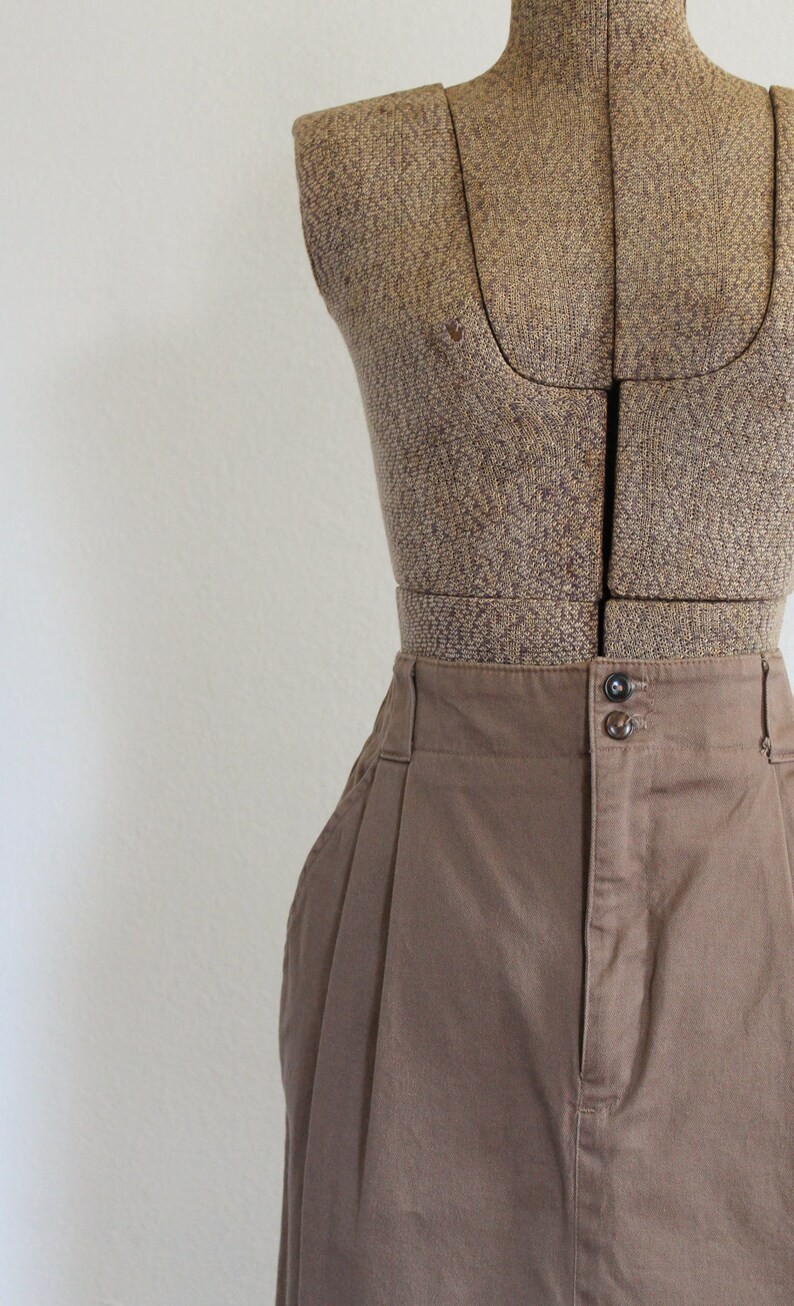 vintage pencil skirt 1980s light brown taupe cotton pencil skirt with pockets / soft fawn image 3