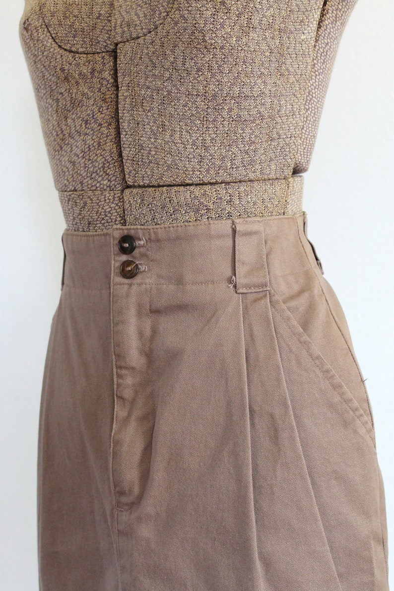 vintage pencil skirt 1980s light brown taupe cotton pencil skirt with pockets / soft fawn image 4