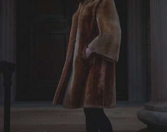 Vintage 1940s Mouton (lamb) Fur Coat, Satin Lined, Hidden