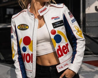 2nd day delivery | Female Ricky Bobby Wonder Bread Racing Leather Jacket | Talladega Nights Costume | Halloween costume |