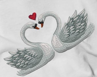 Swans in Love Embroidery Design: Machine Embroidery File (Instant Download, 4 Sizes)