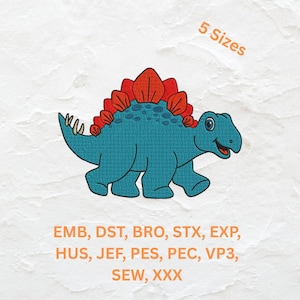 Cute Stegosaurus Dinosaur Embroidery Design-Kids Dino Machine Embroidery File-Cartoon Prehistoric  Digital Instant Download-Includes 5 Sizes
