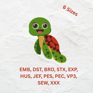 Cute Baby Sea Turtle Embroidery Design-Bring a splash of ocean charm to your fabric-Embroidery Machine File-Instant Download-Include 6 Sizes