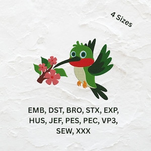 Hummingbird Embroidery Design: Floral Bird Machine Embroidery (Includes 4 Sizes)