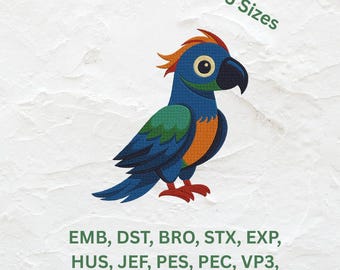 Tropical Parrot Embroidery Design: Layered Feathers (5 Sizes, Instant Download)