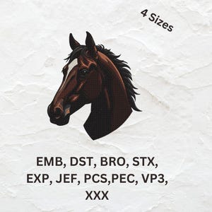 Realistic Horse Embroidery Design-Ideal for equestrian enthusiast or animal lover-Embroidery Machine File-Instant Download-Include 4 Sizes