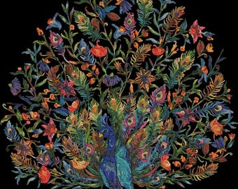 Peacock Embroidery Design: Floral Machine Embroidery File (3 Sizes) (Instant Download)